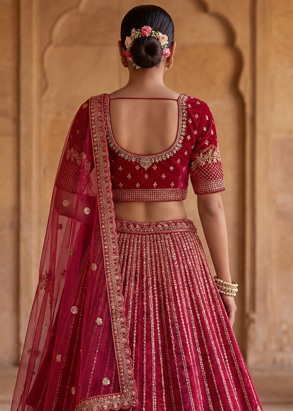 Buy Now Graceful Rani Bridal Wear Lehenga Choli with Dual Dupatta Online in US, UK, Canada, France, Italy, Greece, Sweden, Denmark, UAE & Worldwide at Empress.