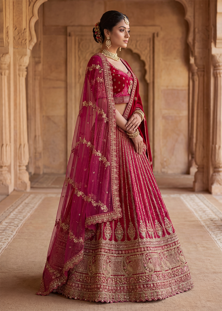 Buy Now Graceful Rani Bridal Wear Lehenga Choli with Dual Dupatta Online in US, UK, Canada, France, Italy, Greece, Sweden, Denmark, UAE &amp; Worldwide at Empress.