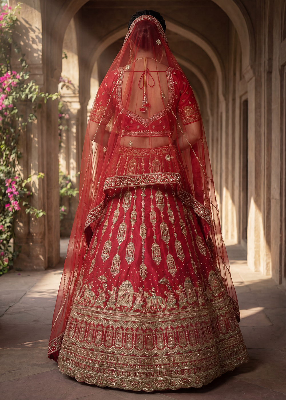 Buy Now Charming Red Bridal Wear Lehenga Choli with Dual Dupatta Online in US, UK, Canada, France, Italy, Greece, Sweden, Denmark, UAE &amp; Worldwide at Empress.