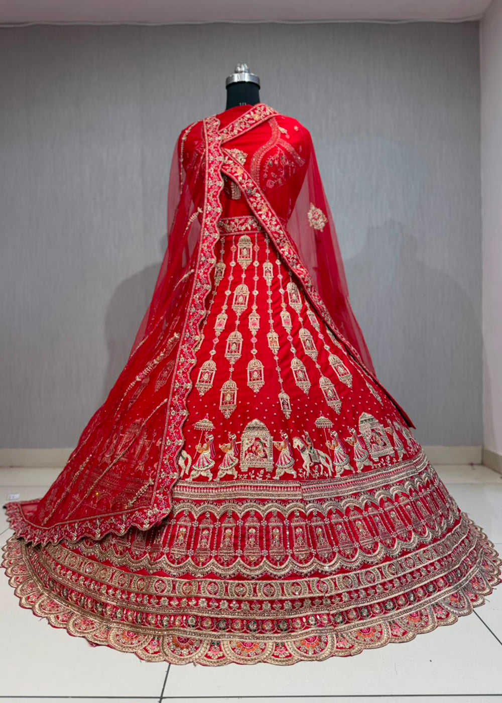 Buy Now Charming Red Bridal Wear Lehenga Choli with Dual Dupatta Online in US, UK, Canada, France, Italy, Greece, Sweden, Denmark, UAE &amp; Worldwide at Empress.