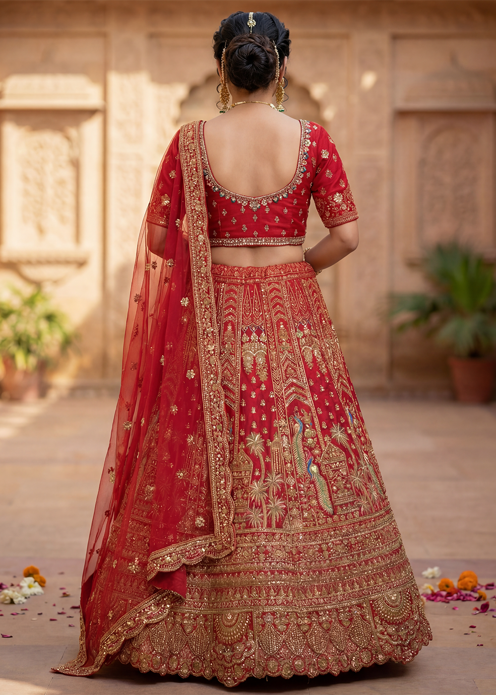 Buy Now Regal Red Bridal Wear Lehenga Choli with Dual Dupatta Online in US, UK, Canada, France, Italy, Greece, Sweden, Denmark, UAE & Worldwide at Empress.
