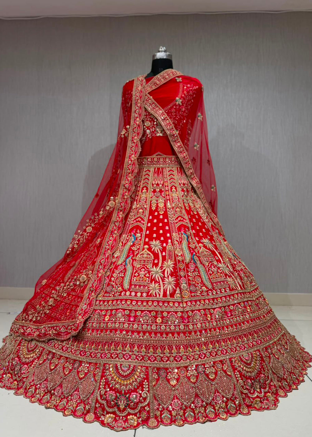 Buy Now Regal Red Bridal Wear Lehenga Choli with Dual Dupatta Online in US, UK, Canada, France, Italy, Greece, Sweden, Denmark, UAE &amp; Worldwide at Empress.