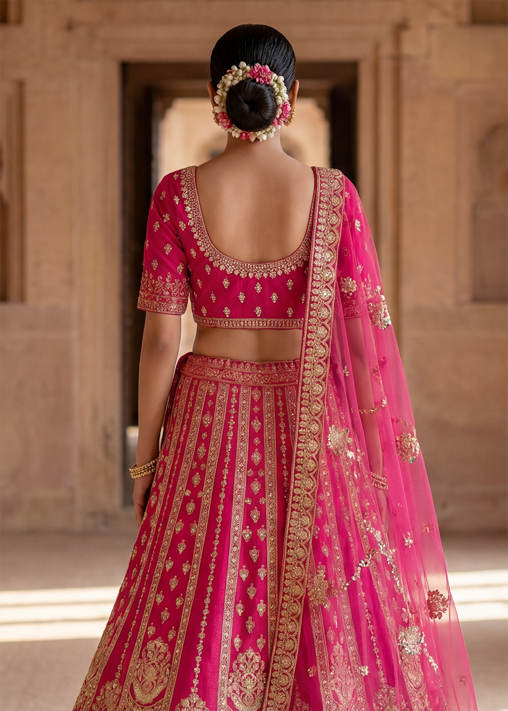 Buy Now Regal Hot Pink Bridal Wear Lehenga Choli with Dual Dupatta Online in US, UK, Canada, France, Italy, Greece, Sweden, Denmark, UAE & Worldwide at Empress.
