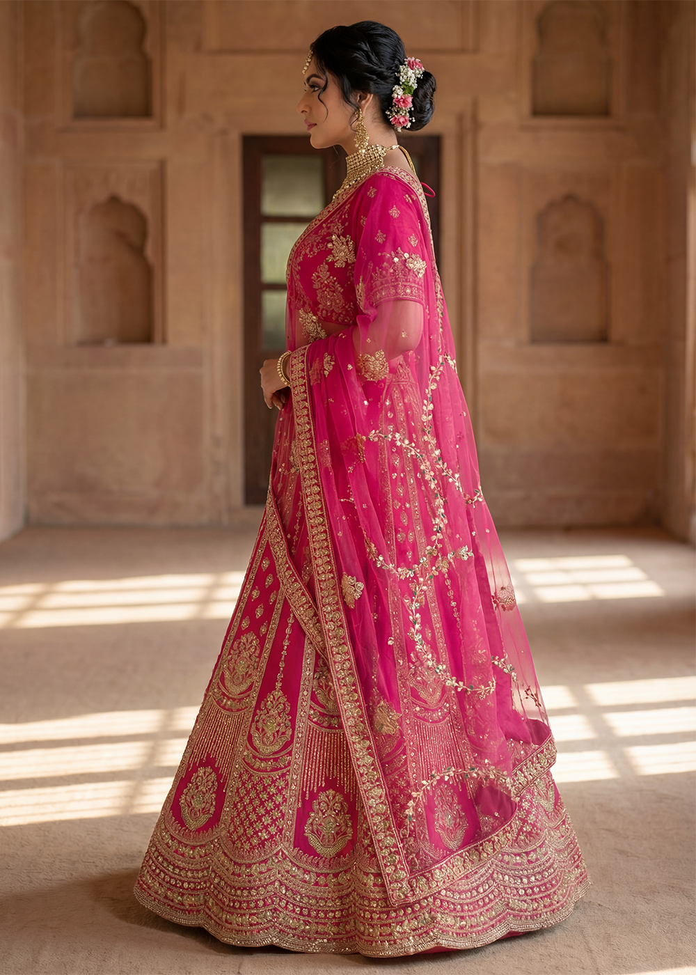 Buy Now Regal Hot Pink Bridal Wear Lehenga Choli with Dual Dupatta Online in US, UK, Canada, France, Italy, Greece, Sweden, Denmark, UAE &amp; Worldwide at Empress.