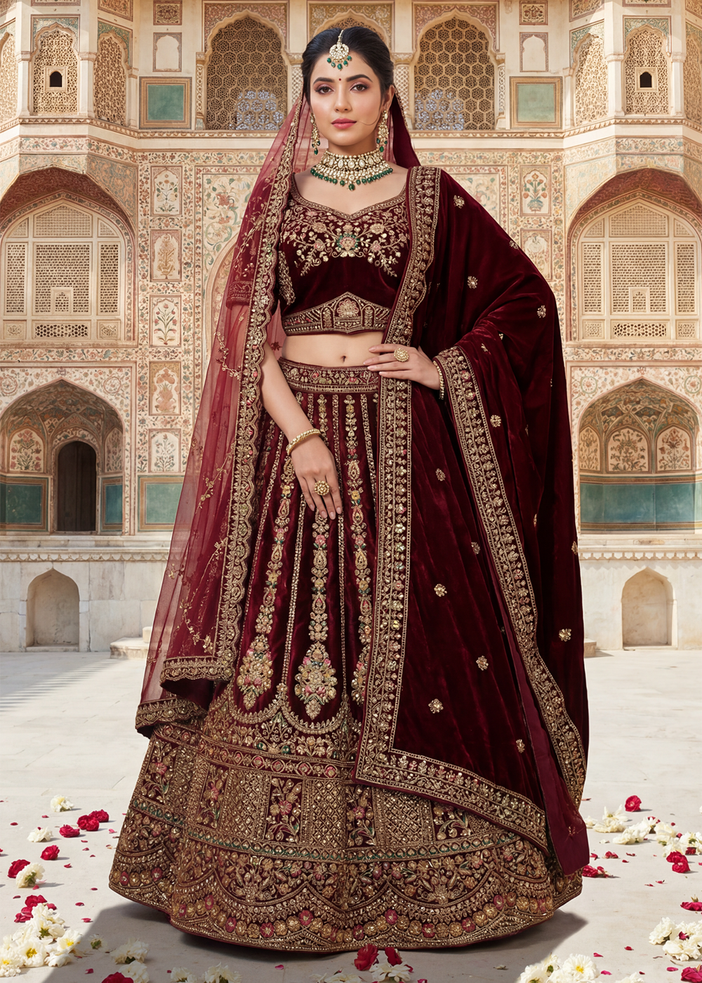 Buy Now Regal Maroon Bridal Wear Lehenga Choli with Dual Dupatta Online in US, UK, Canada, France, Italy, Greece, Sweden, Denmark, UAE &amp; Worldwide at Empress.