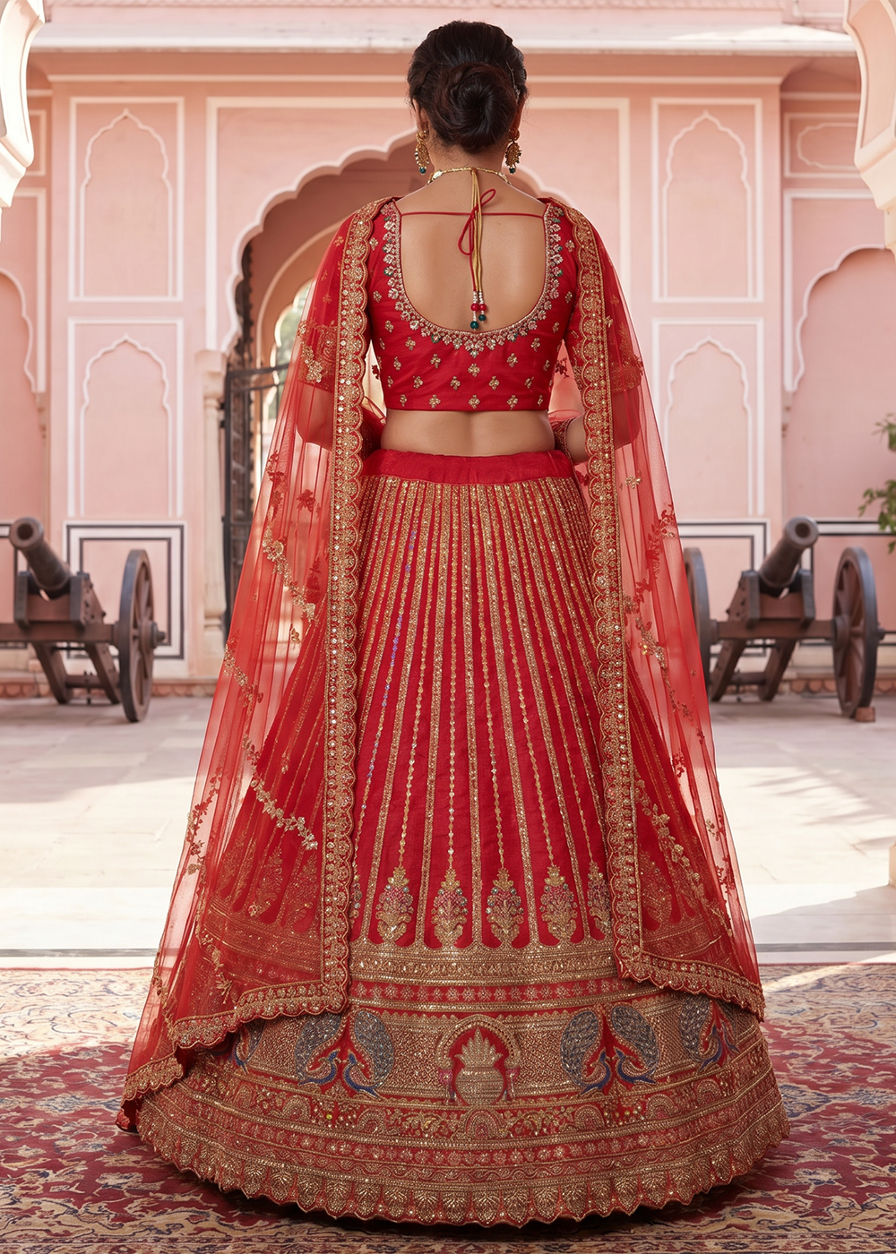Buy Now Stunning Red Bridal Wear Lehenga Choli with Dual Dupatta Online in US, UK, Canada, France, Italy, Greece, Sweden, Denmark, UAE &amp; Worldwide at Empress.