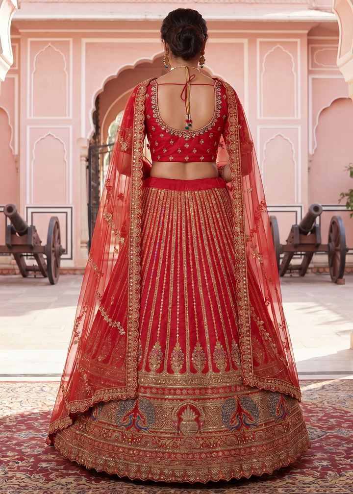 Buy Now Stunning Red Bridal Wear Lehenga Choli with Dual Dupatta Online in US, UK, Canada, France, Italy, Greece, Sweden, Denmark, UAE &amp; Worldwide at Empress.