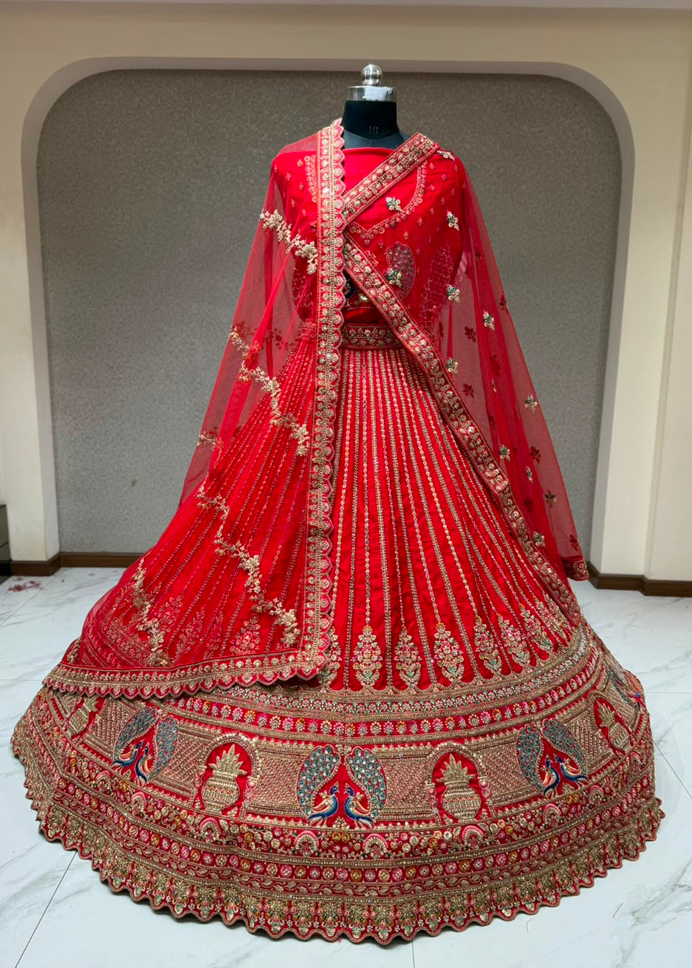 Buy Now Stunning Red Bridal Wear Lehenga Choli with Dual Dupatta Online in US, UK, Canada, France, Italy, Greece, Sweden, Denmark, UAE &amp; Worldwide at Empress.