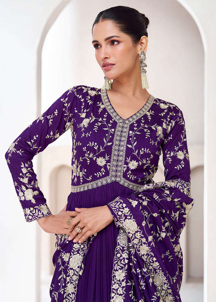 Buy Now Topnotch Purple Embroidered Premium Silk Anarkali Suit Online in USA, UK, Australia, New Zealand, Canada & Worldwide at Empress Clothing