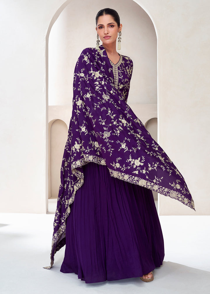 Buy Now Topnotch Purple Embroidered Premium Silk Anarkali Suit Online in USA, UK, Australia, New Zealand, Canada & Worldwide at Empress Clothing