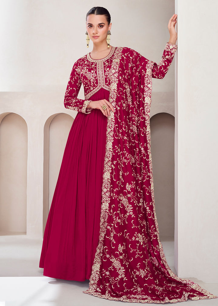 Buy Now Topnotch Hot Pink Embroidered Premium Silk Anarkali Suit Online in USA, UK, Australia, New Zealand, Canada & Worldwide at Empress Clothing.