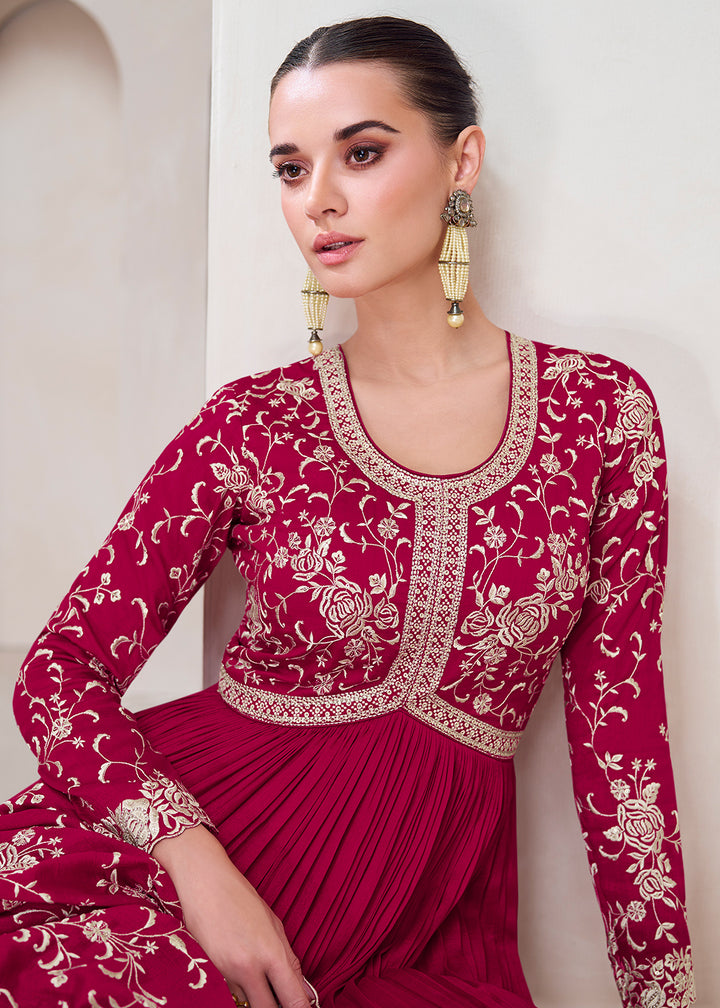 Buy Now Topnotch Hot Pink Embroidered Premium Silk Anarkali Suit Online in USA, UK, Australia, New Zealand, Canada & Worldwide at Empress Clothing.