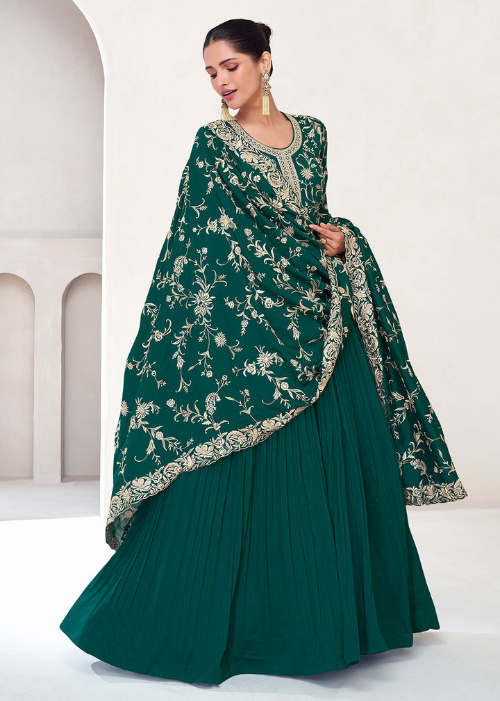 Buy Now Topnotch Green Embroidered Premium Silk Anarkali Suit Online in USA, UK, Australia, New Zealand, Canada & Worldwide at Empress Clothing.