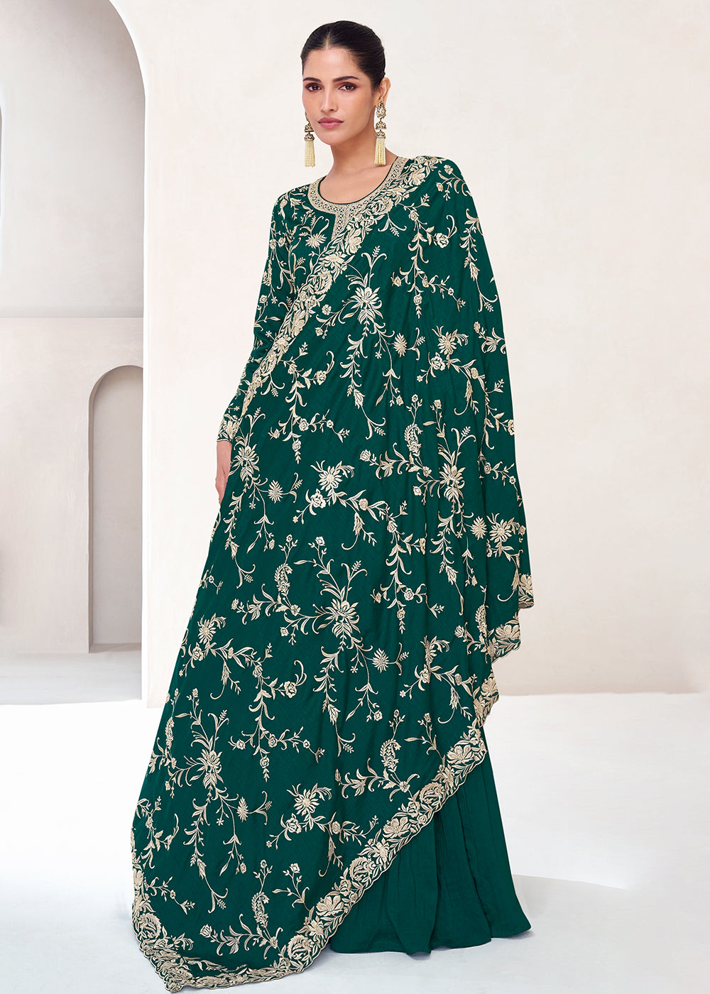 Buy Now Topnotch Green Embroidered Premium Silk Anarkali Suit Online in USA, UK, Australia, New Zealand, Canada & Worldwide at Empress Clothing.