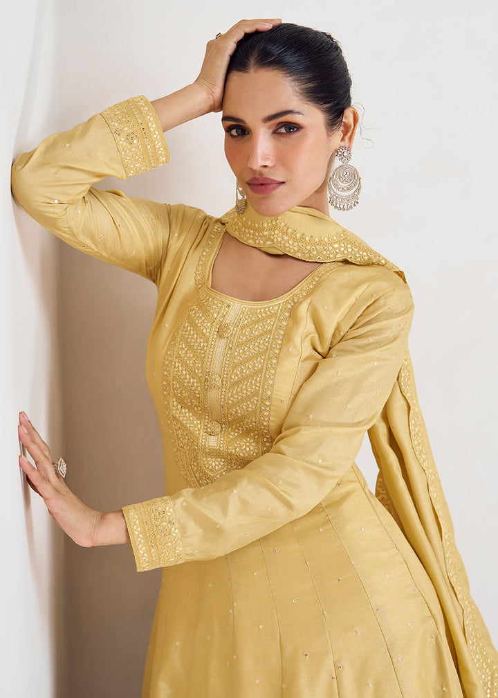 Buy Now Stunning Yellow Silk Embroidered Wedding Anarkali Gown Online in USA, UK, Australia, Canada & Worldwide at Empress Clothing.