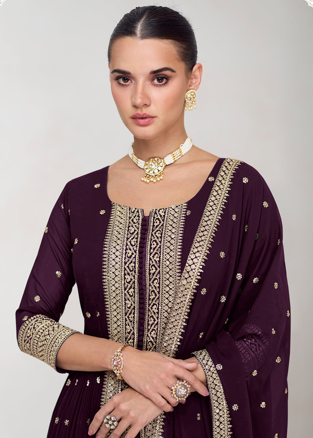 Buy Now Pretty Purple Georgette Embroidered Slit Style Palazzo Suit Online in USA, UK, Canada, Germany, Australia & Worldwide at Empress Clothing. 