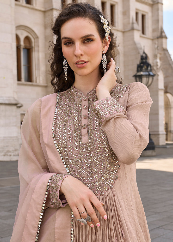 Buy Now Party Wear Brown Indo Western Designer Gown Online in US, UK, Canada, France, Italy, Sweden, Ireland, UAE, Denmark, Greece, UAE & Worldwide at Empress.