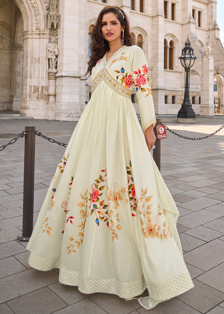Buy Now Party Wear Off White Indo Western Designer Gown Online in US, UK, Canada, France, Italy, Sweden, Ireland, UAE, Denmark, Greece & Worldwide at Empress.