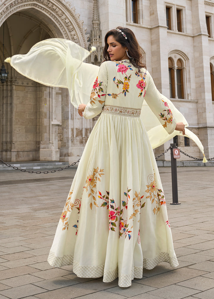 Buy Now Party Wear Off White Indo Western Designer Gown Online in US, UK, Canada, France, Italy, Sweden, Ireland, UAE, Denmark, Greece & Worldwide at Empress.