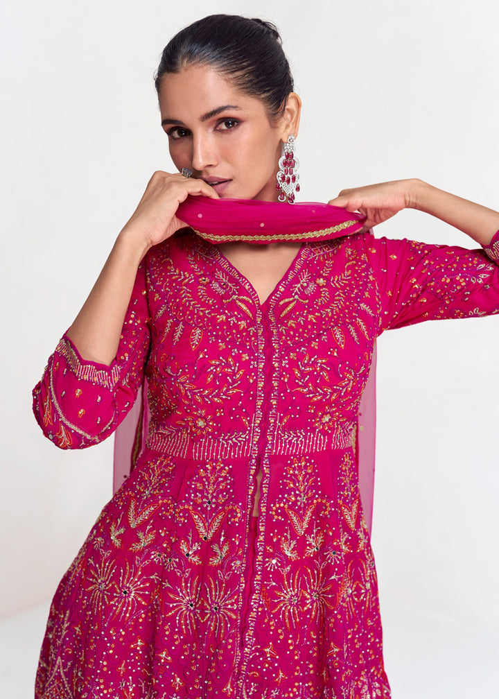 Shop Now Rani Pink Designer Embroidered Wedding Sharara Suit Online at Empress Clothing in USA, UK, Canada, Germany, Australia & Worldwide. 