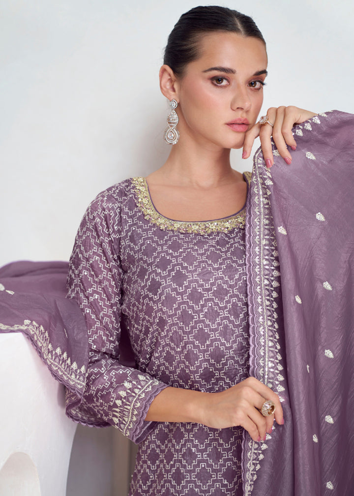 Shop Now Designer Mauve Embroidered Festive Gharara Suit Online at Empress Clothing in USA, UK, Canada, Germany, Australia & Worldwide.