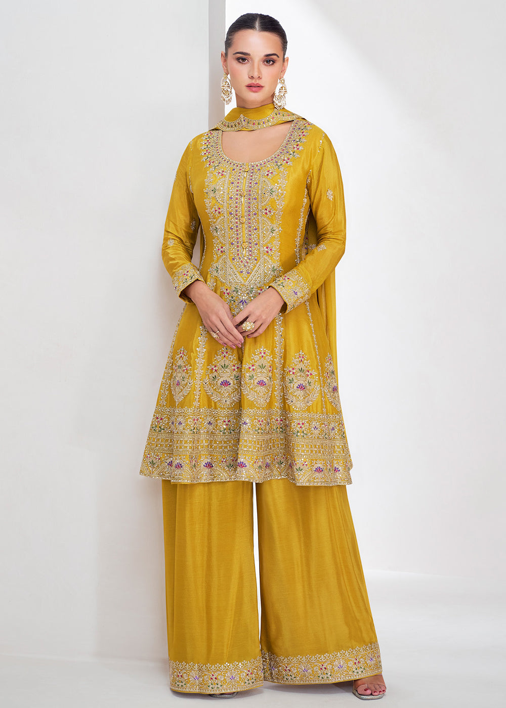 Buy Now Yellow Festive Style Embroidered Trendy Palazzo Suit Online in USA, UK, Canada, Germany & Worldwide at Empress Clothing.