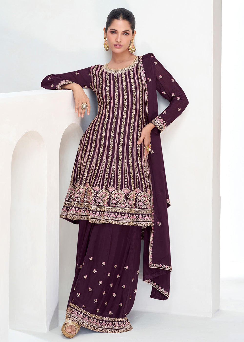 Shop Now Purple Festive Style Embroidered Trendy Gharara Suit Online at Empress Clothing in USA, UK, Canada, Germany, UAE & Worldwide.