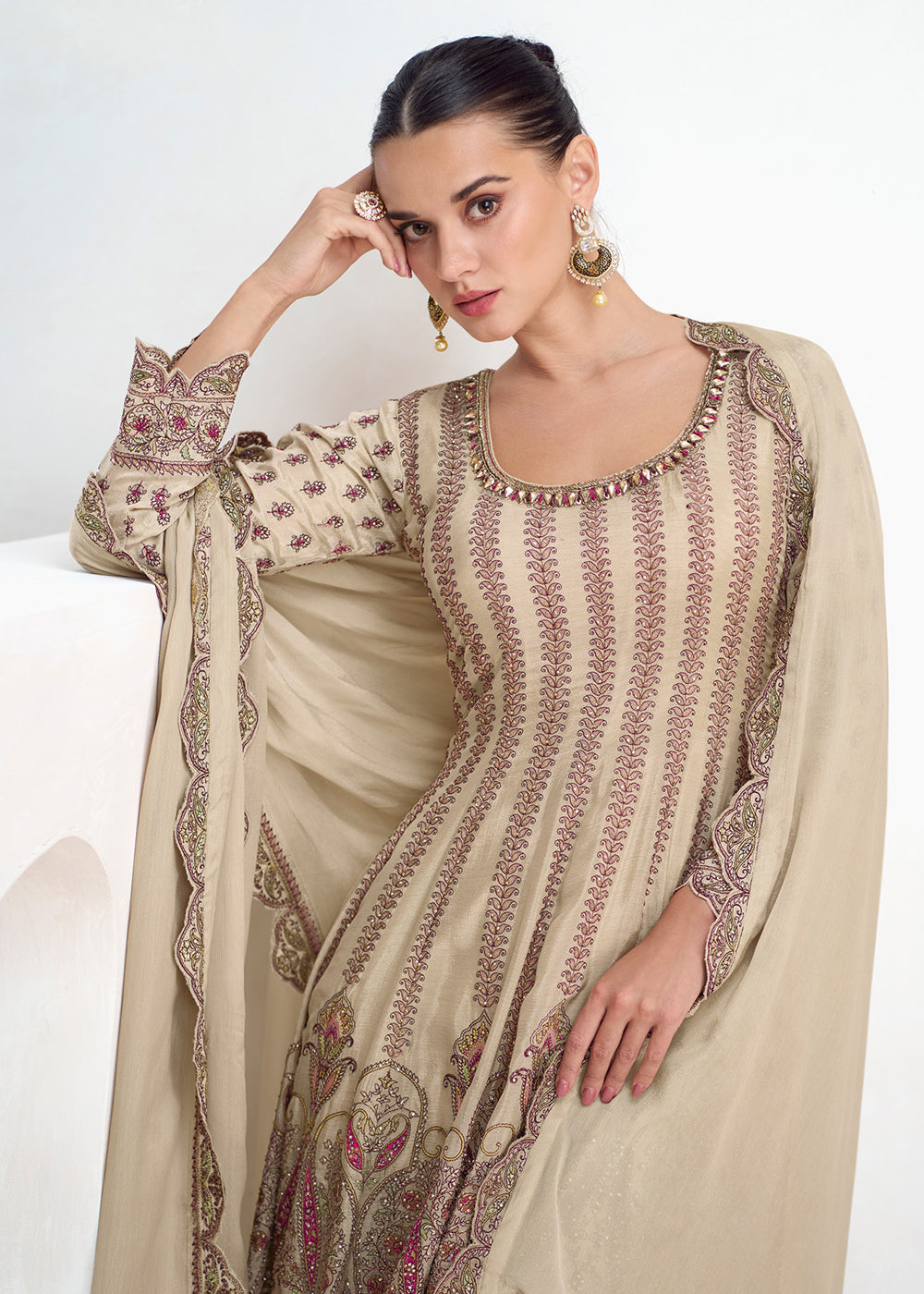 Shop Now Beige Festive Style Embroidered Trendy Gharara Suit Online at Empress Clothing in USA, UK, Canada, Germany, UAE & Worldwide. 