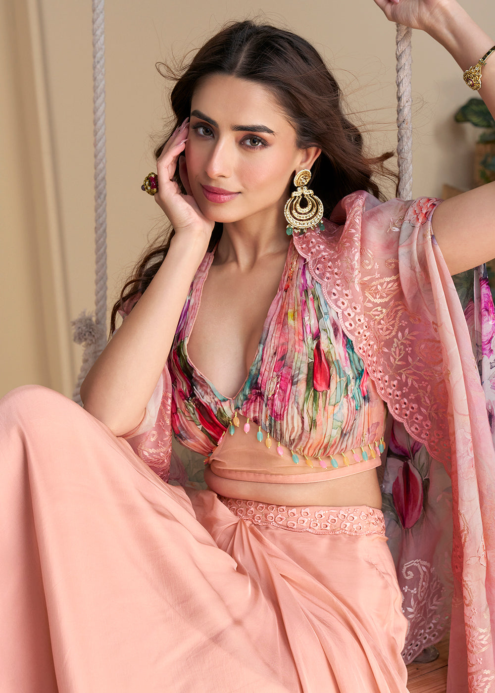 Buy Now Multi Pink Embroidered Shrug Style Indo Western Suit Suit Online in USA, UK, Canada, Germany, Italy, France, Singapore & Worldwide at Empress Clothing.