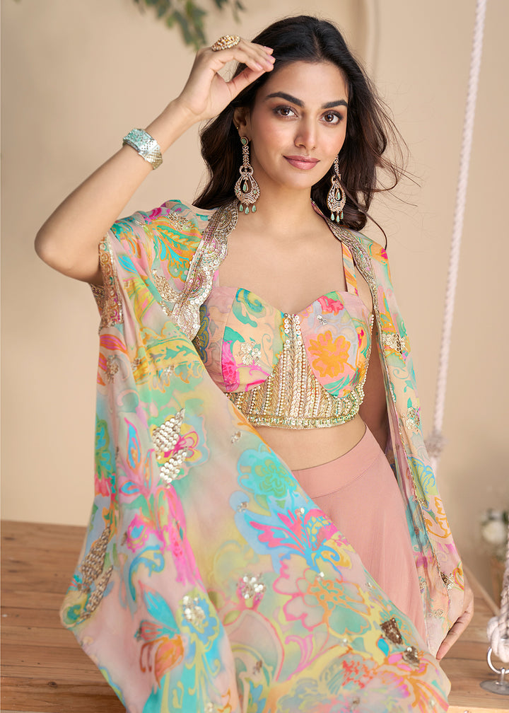 Buy Now Pink Multi Embroidered Shrug Style Indo Western Suit Suit Online in USA, UK, Canada, Germany, Italy, France, Singapore & Worldwide at Empress Clothing.
