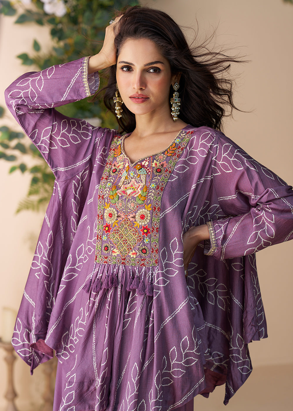 Buy Now Lilac Hand Embellished Poncho Kaftan Style Dress Online in USA, UK, Canada, Germany, Italy, France, Austria, Singapore & Worldwide at Empress Clothing.