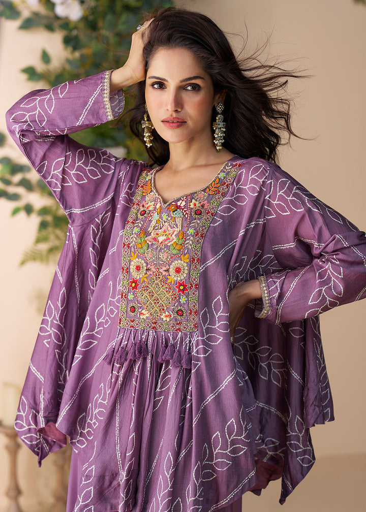 Buy Now Lilac Hand Embellished Poncho Kaftan Style Dress Online in USA, UK, Canada, Germany, Italy, France, Austria, Singapore & Worldwide at Empress Clothing.