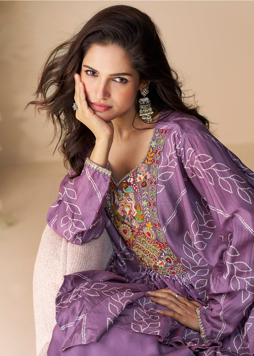 Buy Now Lilac Hand Embellished Poncho Kaftan Style Dress Online in USA, UK, Canada, Germany, Italy, France, Austria, Singapore & Worldwide at Empress Clothing.