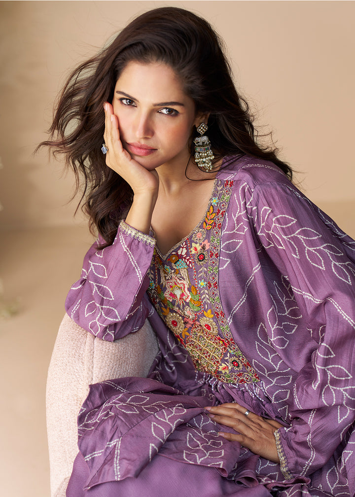 Buy Now Lilac Hand Embellished Poncho Kaftan Style Dress Online in USA, UK, Canada, Germany, Italy, France, Austria, Singapore & Worldwide at Empress Clothing.