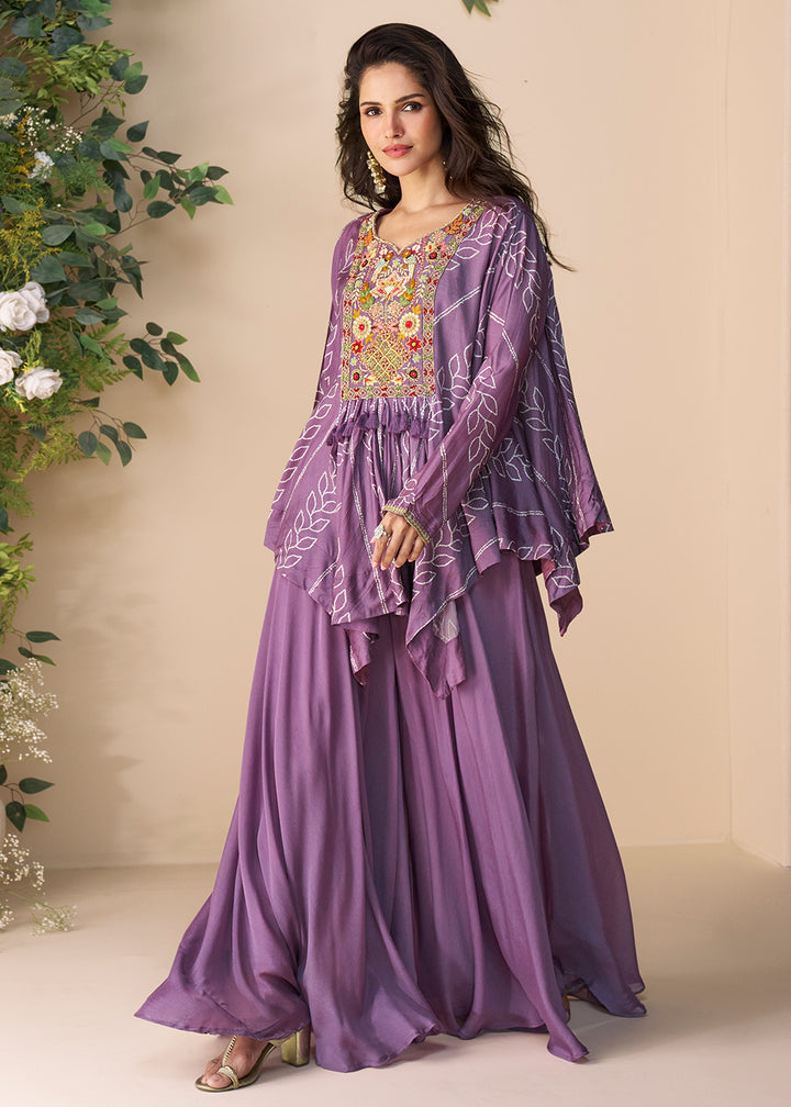 Buy Now Lilac Hand Embellished Poncho Kaftan Style Dress Online in USA, UK, Canada, Germany, Italy, France, Austria, Singapore & Worldwide at Empress Clothing.