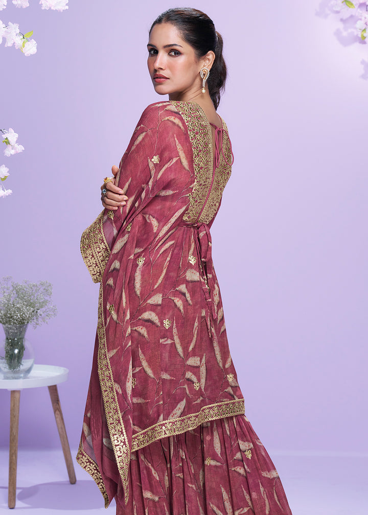 Shop Now Digital Printed Pink Georgette Kaftan Style Gharara Suit Online in USA, UK, Canada, France, Qatar, Germany, Italy, Spain, UAE & Worldwide at Empress Clothing.