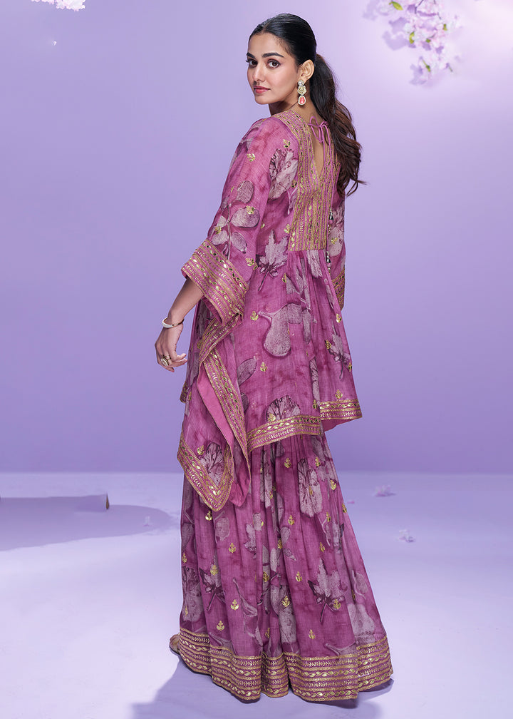Shop Now Digital Printed Onion Georgette Kaftan Style Gharara Suit Online in USA, UK, Canada, France, Qatar, Germany, Italy, Spain, UAE & Worldwide at Empress Clothing.