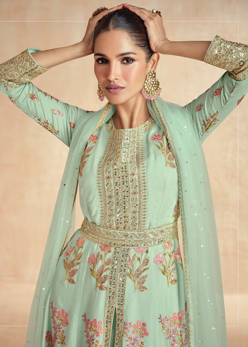 Buy Now Mint Green Embroidered Slit Style Festive Anarkali Suit Online in USA, UK, Australia, New Zealand, Canada & Worldwide at Empress Clothing. 