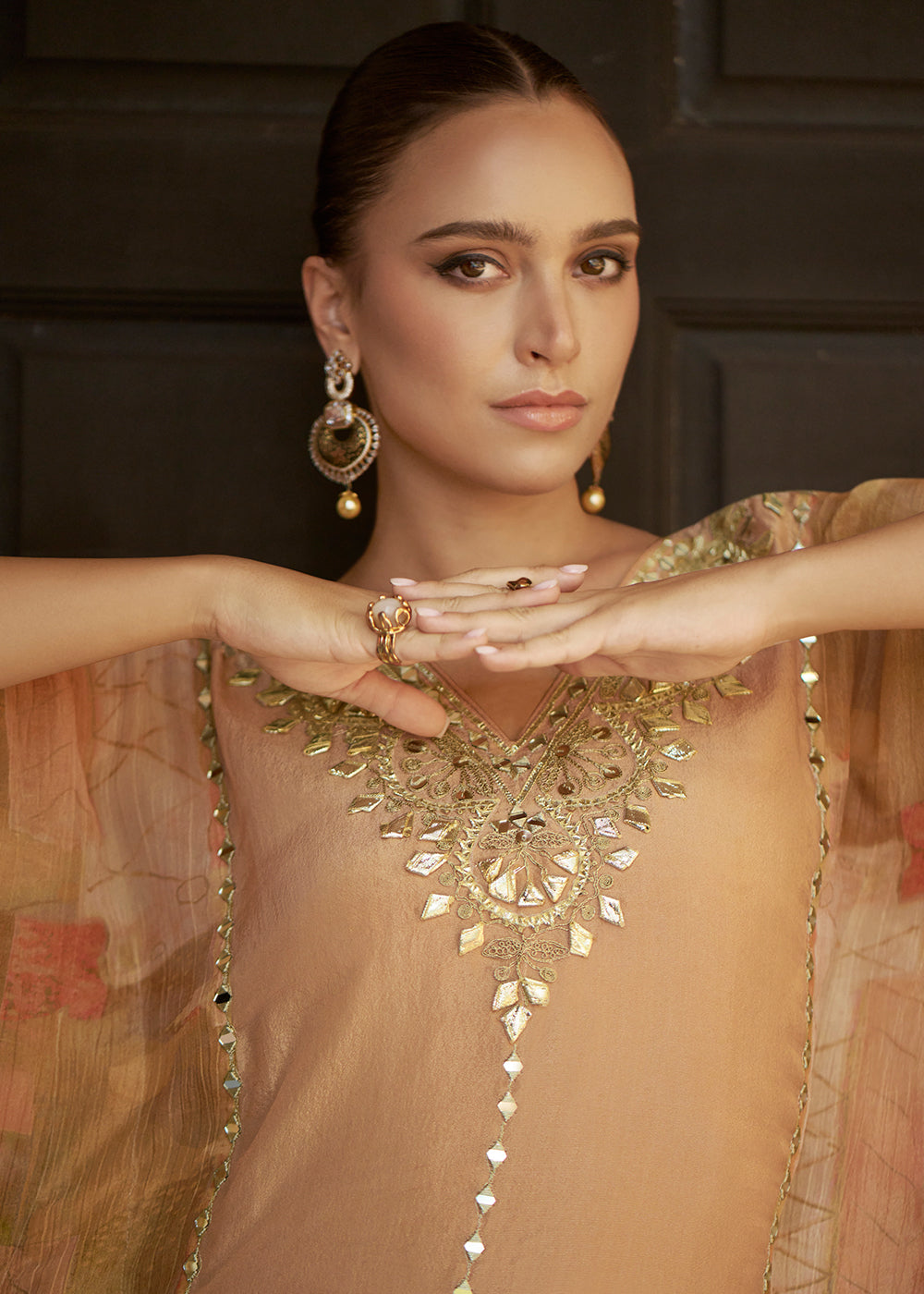 Buy Now Peach Embroidered Kaftan Style Trendy Gharara Suit Online in USA, UK, Canada, Germany, Italy, France, Austria, Denmark, UAE & Worldwide at Empress.