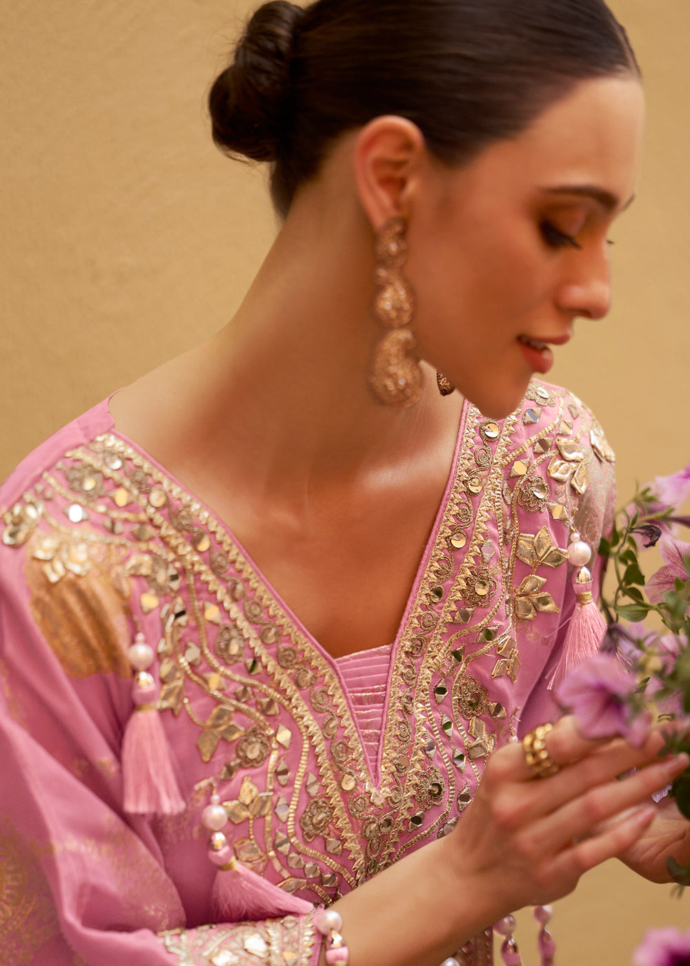 Buy Now Pink Embroidered Kaftan Style Trendy Gharara Suit Online in USA, UK, Canada, Germany, Italy, France, Austria, Denmark, UAE & Worldwide at Empress.