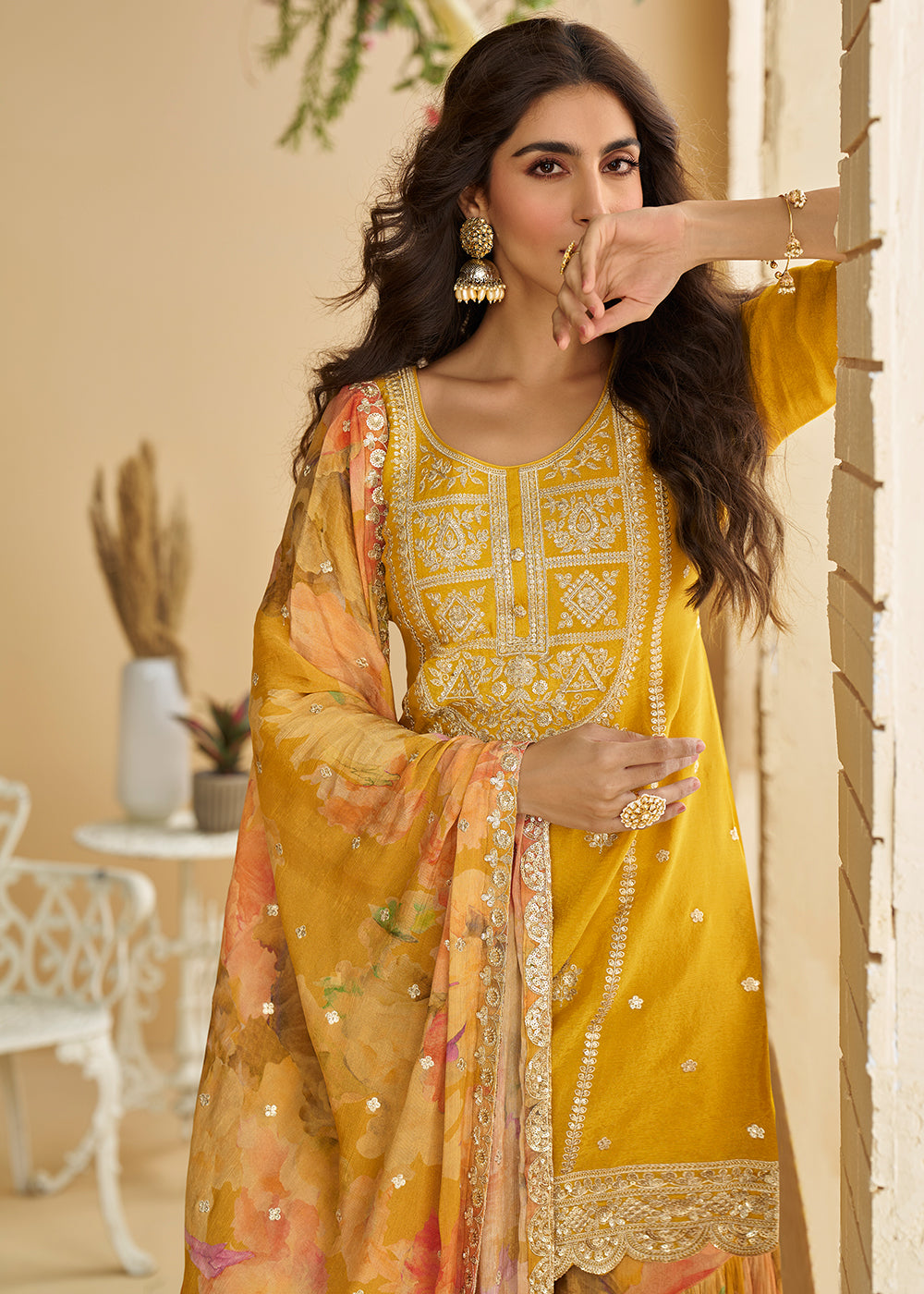 Buy Now Yellow Wedding Festive Gharara Suit Online in USA, UK, Canada, Germany, Italy, France, Austria, Denmark, UAE, Singapore & Worldwide at Empress.