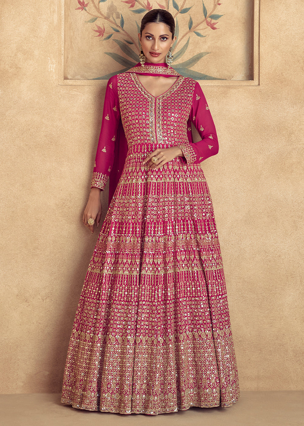 Buy Now Magenta Pink Traditional Embroidered Festive Anarkali Gown Online in USA, UK, Germany, Canada & Worldwide at Empress Clothing. 