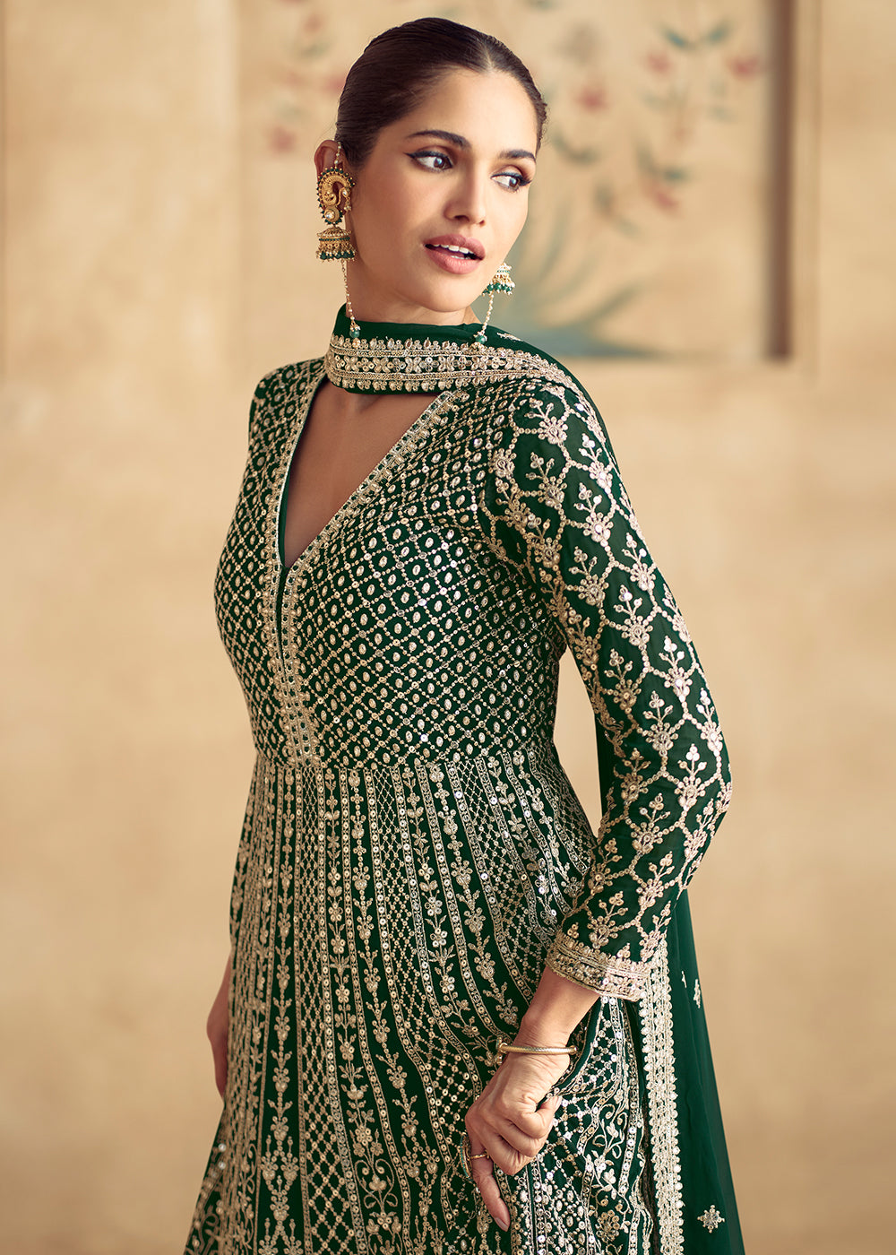 Buy Now Green Traditional Embroidered Festive Anarkali Gown Online in USA, UK, Germany, Canada & Worldwide at Empress Clothing.