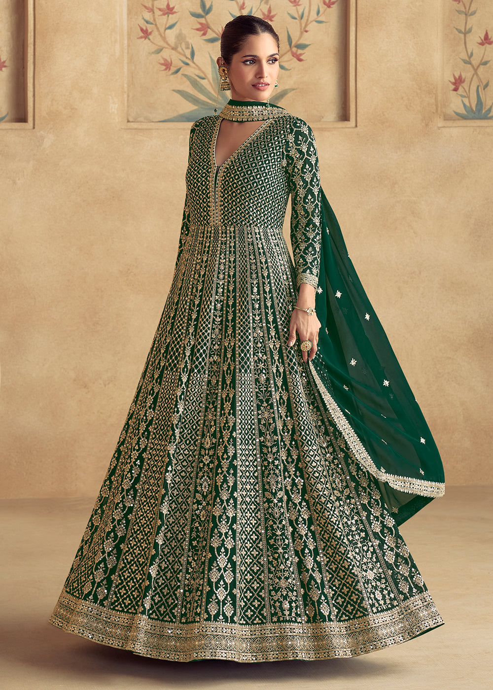 Buy Now Green Traditional Embroidered Festive Anarkali Gown Online in USA, UK, Germany, Canada & Worldwide at Empress Clothing.