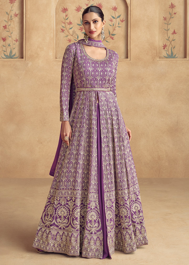 Buy Now Lavender Traditional Embroidered Festive Anarkali Gown Online in USA, UK, Germany, Canada & Worldwide at Empress Clothing