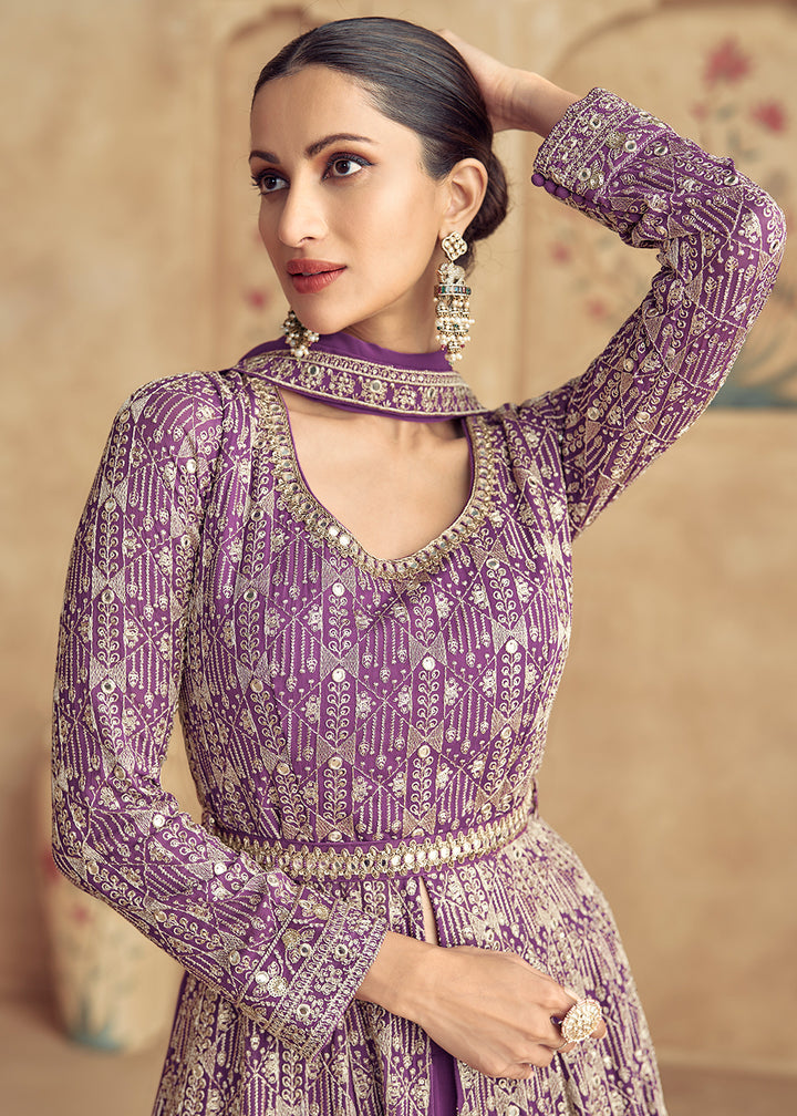 Buy Now Lavender Traditional Embroidered Festive Anarkali Gown Online in USA, UK, Germany, Canada & Worldwide at Empress Clothing