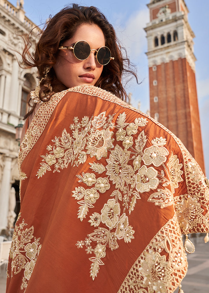 Buy Now Rust Stylist Top Crepe Silk Indo Western Dress Online in US, UK, Canada, Germany, Italy, France, Austria, UAE, Australia & Worldwide at Empress.