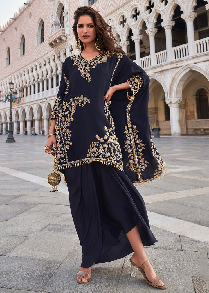 Buy Now Blue Stylist Top Crepe Silk Indo Western Dress Online in US, UK, Canada, Germany, Italy, France, Austria, UAE, Australia & Worldwide at Empress.