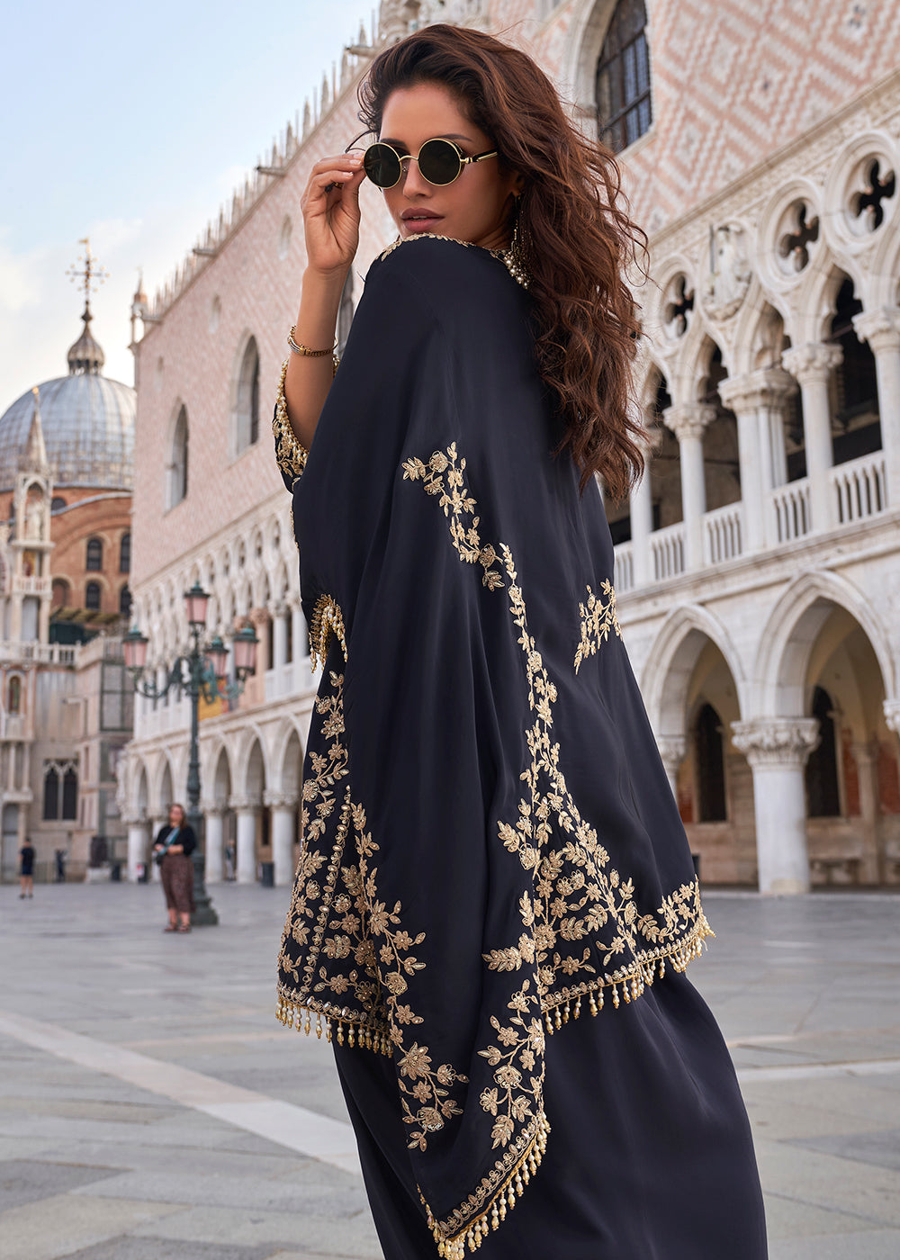 Buy Now Blue Stylist Top Crepe Silk Indo Western Dress Online in US, UK, Canada, Germany, Italy, France, Austria, UAE, Australia & Worldwide at Empress.