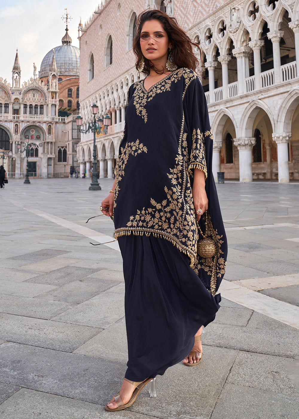 Blue Stylist Top Crepe Silk Indo Western Dress